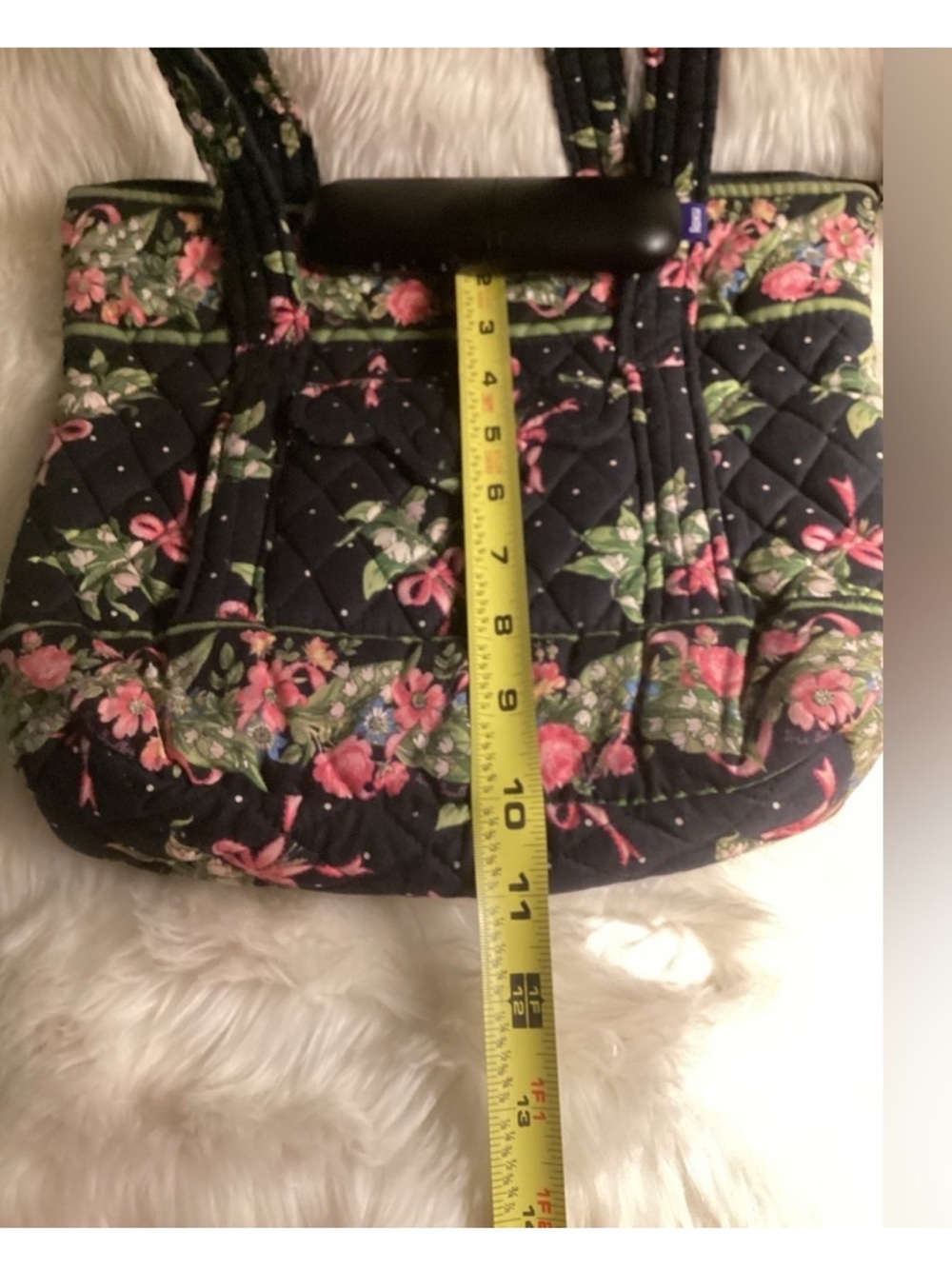 Vera Bradley Quilted Floral Shoulder Bag in Black and Pink - Picture 4 of 5